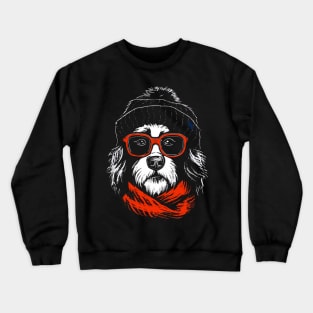 Cool Dog in Winter: Adorable Winter Hat and Glasses Illustration Crewneck Sweatshirt